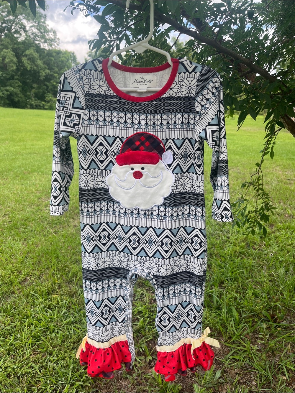 Marie Nicole Clothing Black & White Santa One-Piece Romper size 18-24m